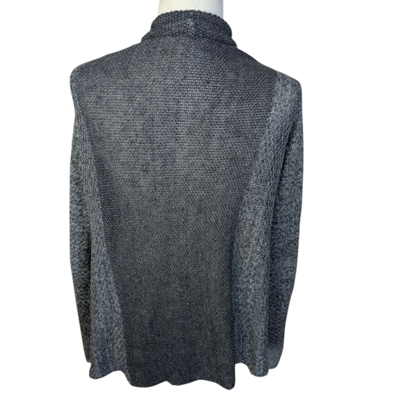 Eileen Fisher Gray 100% Linen Open Front Cardigan Sweater Fly Away Draped Sz L - Picture 2 of 12